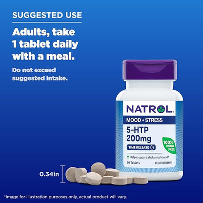 Natrol 5-HTP 200mg, Dietary Supplement Helps 60 Time 60 Day