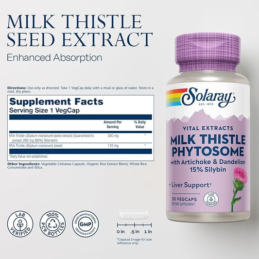 Solaray Milk Thistle Phytosome with Artichoke, 15% Silybin 60-Day Guarantee, 30 Servings, 30 VegCaps