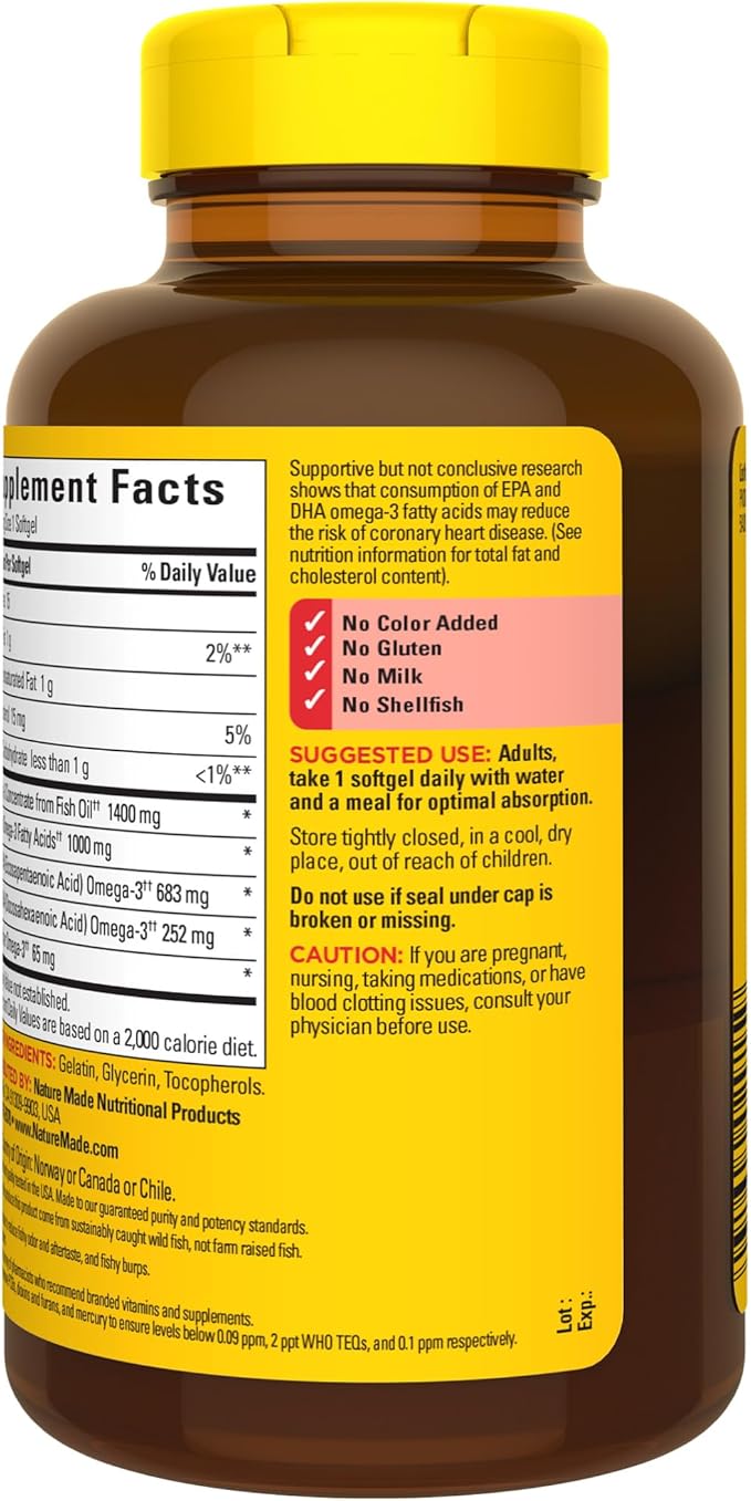 Nature Made Burp Less Ultra Omega 3 Fish 1400 mg, 3 Supplement 90 Softgels