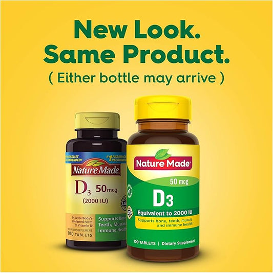Nature Made Vitamin D3 2000 IU (50 mcg), 100 Tablets, 100 Day