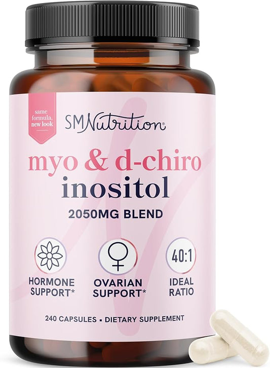 Myo-Inositol & D-Chiro Inositol for Hormone Balance for Women | Ideal 40:1 Ratio | Menstrual Cycle and Ovarian Health Support Supplement | Myo 2000mg & D Chiro 50mg with Vitamin B8 | 240 Count