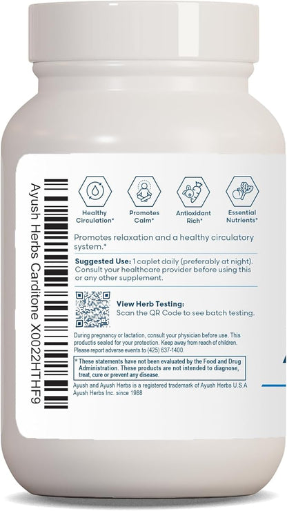 Ayush Herbs Carditone - Natural Heart Health Supplement for Women & Men, BP Formula, Holistic Heart Support with Rauwolfia, Arjuna, Calcium, and Magnesium - 60 Vegetarian Caplets (1 Count)