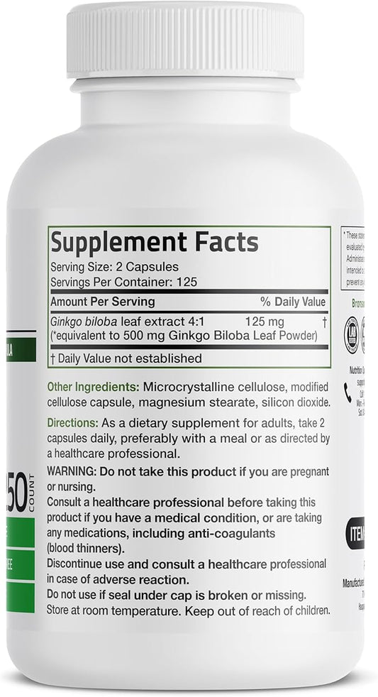 Bronson Ginkgo Biloba Extra Supports Brain 250 Vegetarian