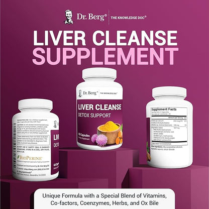 Dr. Berg Liver Cleanse Detox Capsules w/Unique Blend of Milk Thistle, Ox Bile & Folate - Liver Supplement Includes Turmeric, Black Pepper & Choline - 60 Capsules
