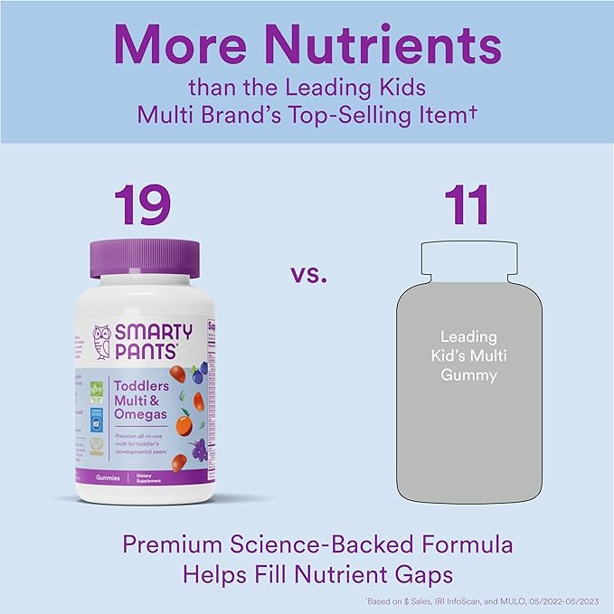 SmartyPants Toddler Multivitamin Gummies: Omega 3 D3, C, B12, B6, B6, Vitamin 90 Count (30 Day