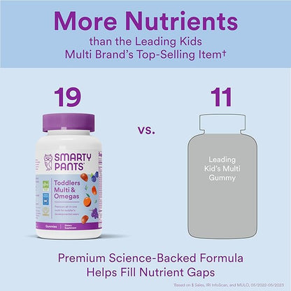 SmartyPants Toddler Multivitamin Gummies: Omega 3 D3, C, B12, B6, B6, Vitamin 90 Count (30 Day