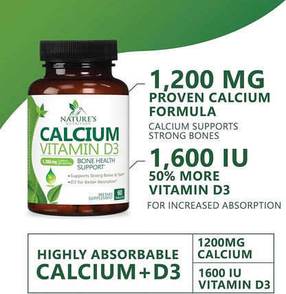 Calcium 1200 mg Plus Vitamin D3, 60 Tablets