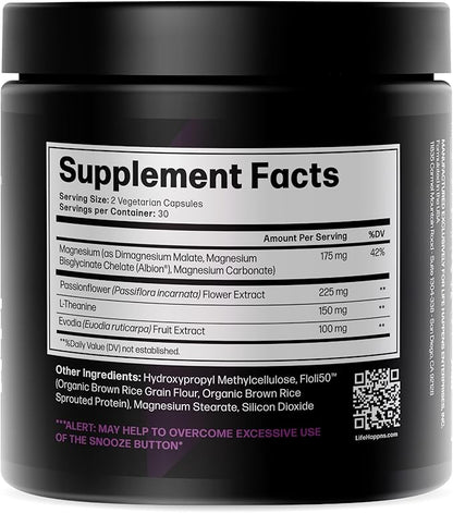 Life Happns Do Not Disturb Sleep Aid for Adults Natural Supplement with L-Theanine, Magnesium, Passion Flower & Evodia Fruit for Restorative Sleep Melatonin-Free, Non Habit-Forming, 60 Capsules