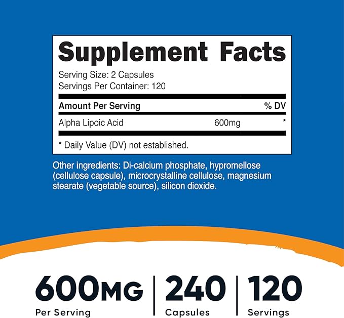 Nutricost Alpha Lipoic Acid 600mg, 240 Vegetarian Capsules - Gluten Free, Soy Free & Non-GMO, 120 Servings (2 Bottles)