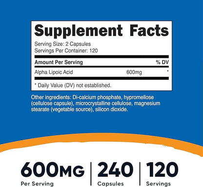 Nutricost Alpha Lipoic Acid 600mg, 240 Vegetarian Capsules - Gluten Free, Soy Free & Non-GMO, 120 Servings (2 Bottles)