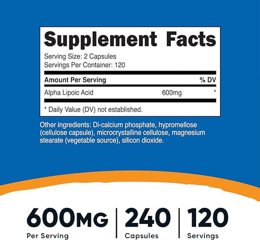 Nutricost Alpha Lipoic Acid 600mg, 240 Vegetarian Capsules - Gluten Free, Soy Free & Non-GMO, 120 Servings (2 Bottles)