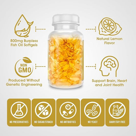 Triple Strength Omega 3 Fish Oil Supplement 1000mg Gel 400mg EPA, 300mg DHA, 100mg Other 3 Fatty 3 Capsules, 120 Gel