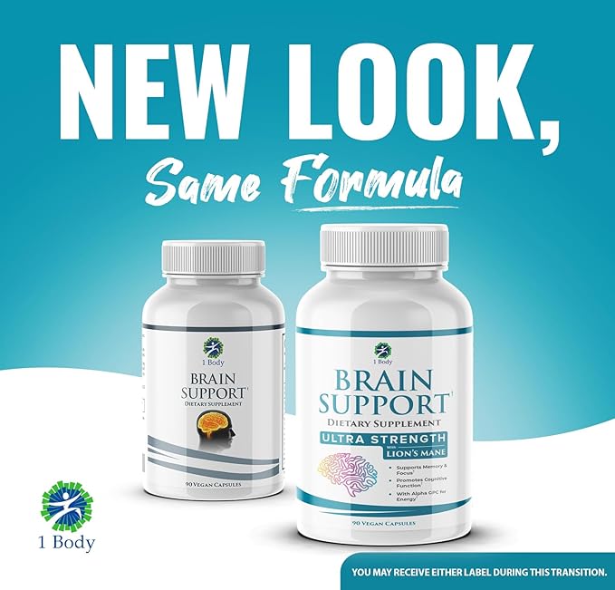 1 Body Brain Supplement Capsules with Lions Mane for Memory and Focus - Nootropics, Alpha GPC, Bacopa Monnieri