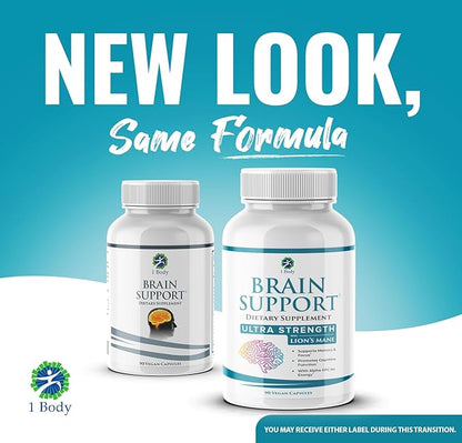 1 Body Brain Supplement Capsules with Lions Mane for Memory and Focus - Nootropics, Alpha GPC, Bacopa Monnieri