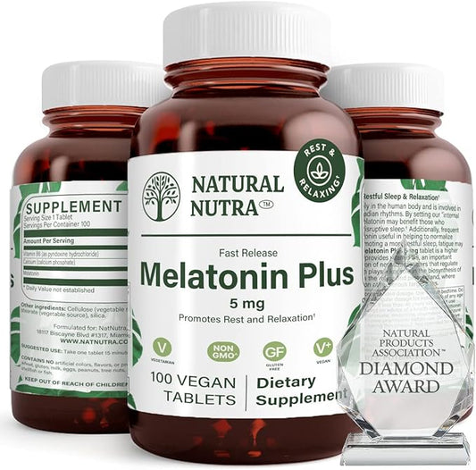Natural Nutra Vegan Melatonin 5mg B6, Fast 100 Tablets