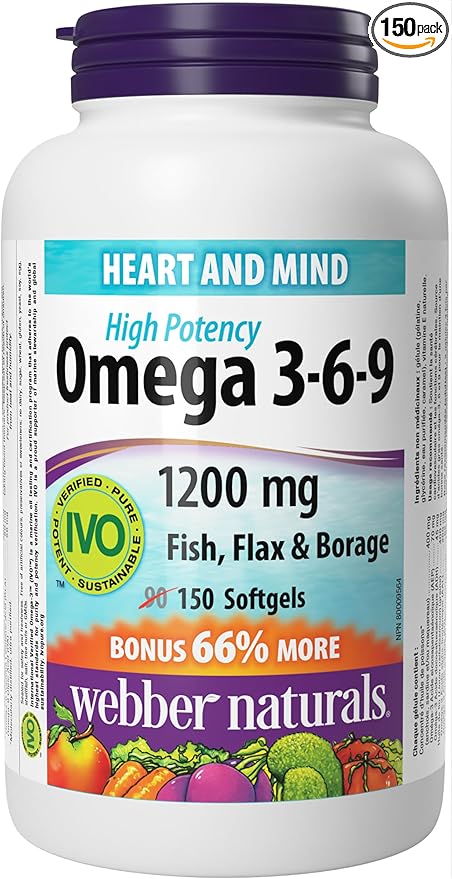 Webber Naturals Omega 3-6-9 Flaxseed, Fish 1200 mg, 150 softgels