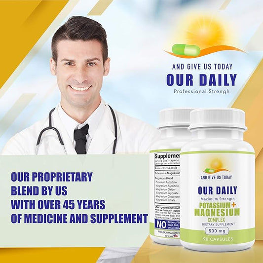Our Daily Vites Potassium Magnesium Supplement 500mg - Powerful Magnesium Potassium Supplement with 5 Forms of Magnesium for Muscle Recovery, Leg Cramps, Gluten-Free Non-GMO - 90 Caps