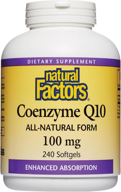 Natural Factors Coenzyme Q10 100 mg, Q10 Supplement 240 Softgels