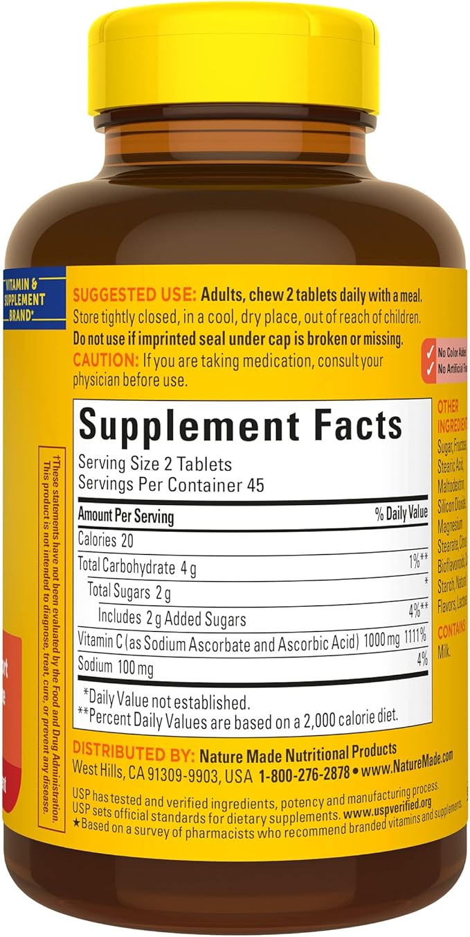 Nature Made Extra Strength Dosage Chewable 1000 mg 90 Tablets, 45 Day