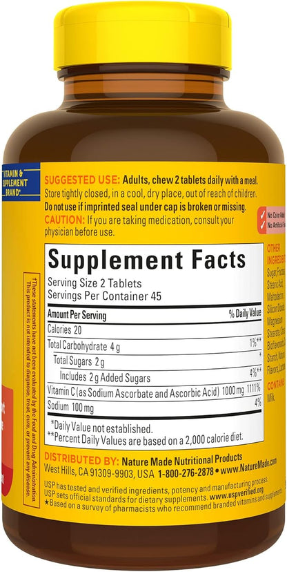 Nature Made Extra Strength Dosage Chewable 1000 mg 90 Tablets, 45 Day