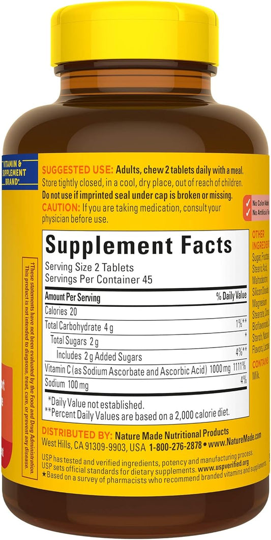 Nature Made Extra Strength Dosage Chewable 1000 mg 90 Tablets, 45 Day