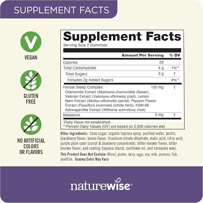 NatureWise Melatonin Gummies 5mg + 60 Gummies[1-Month Gummies[1-Month Supply]