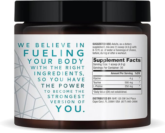 Dr. Mercola Pure Power Glycine + 5.2 oz (147 g), 30 Servings (1 Jar), 4 g 500 mg 250 mg