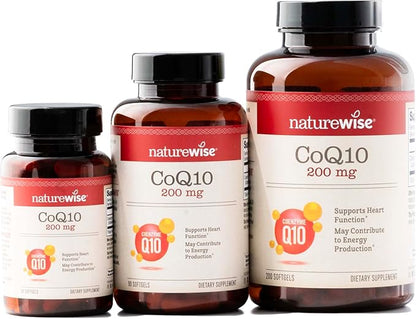 NatureWise CoQ10 200mg Softgels, High Potency CoQ10 200mg 200mg Ubiquinone Q10 Supplements 90 Softgels[3-Month Softgels[3-Month Supply]