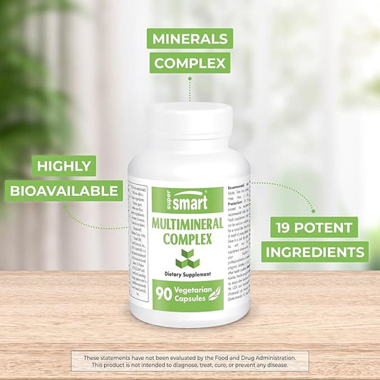 SuperSmart - Multimineral Complex Supplement (Full Spectrum) - with Magnesium, Zinc, Boron, Calcium, Chromium, Selenium, Iodine, Potassium | Non-GMO & Gluten Free - 90 Vegetarian Capsules