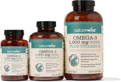 NatureWise Extra-Strength Omega 3 Fish Oil Supplement 1000mg per 600 EPA 400 DHA 180 Softgels[3-Month Softgels[3-Month Supply]