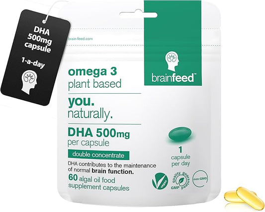Omega-3 Vegan (60) 500mg PER 1-a-Day | Omega3 | 2 Month 3 1000mg 1000mg DHA 2 Capsules 3