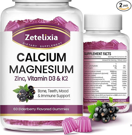 Sugar Free Calcium Gummies for Women D3 & K2, Calcium 120 Count