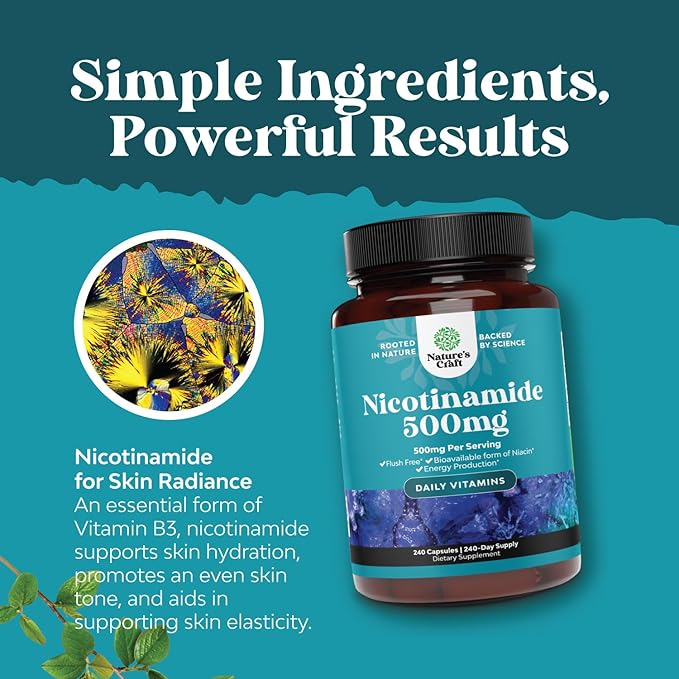Vitamin B3 Niacinamide 500mg Capsules B3 Niacin 500mg Flush 500mg - 240 Count