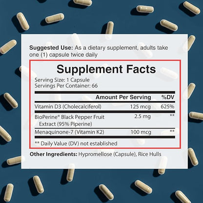 Dr. Boz - K2+D3 Capsules [66 K2 (MK-7) (MK-7) + D3 with 5000iu (D3) (D3) - 400iu (K2) (K2)