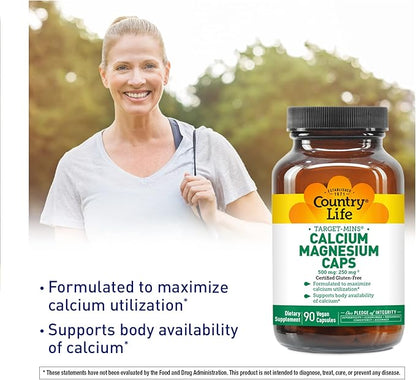 Country Life Target-Mins Calcium Magnesium Caps, 500mg: 250mg, 250mg, 90 90 Vegan