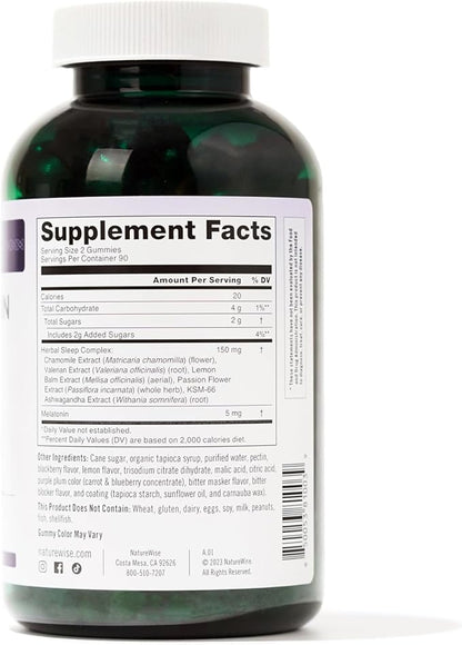 NatureWise Melatonin Gummies 5mg + 180 Gummies[3-Month Gummies[3-Month Supply]