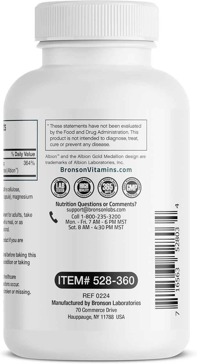 Bronson Selenium 200 mcg – Yeast Free Chelated Amino Acid Complex - Essential Trace Mineral with Superior Absorption, 360 Vegetarian Capsules