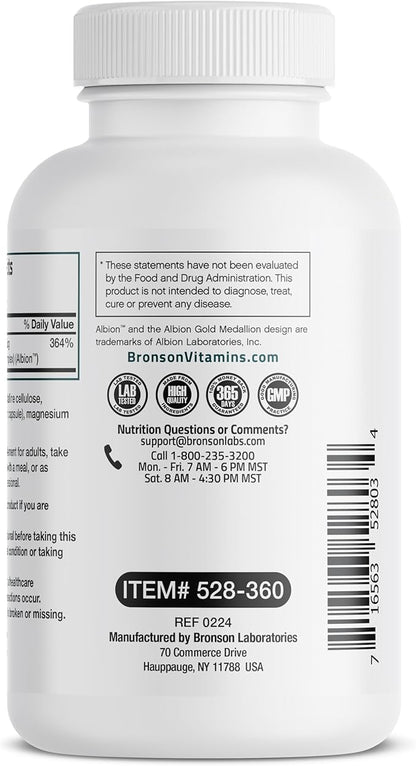 Bronson Selenium 200 mcg – Yeast Free Chelated Amino Acid Complex - Essential Trace Mineral with Superior Absorption, 360 Vegetarian Capsules