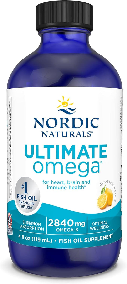 Nordic Naturals Ultimate Omega Liquid, Lemon Flavor 4 oz 2840 mg Omega-3 - Omega-3 Fish 24 Servings