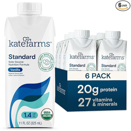 KATE FARMS Organic 1.4 High Calorie 20g Protein, 27 Vitamins 11 oz (6 Pack)