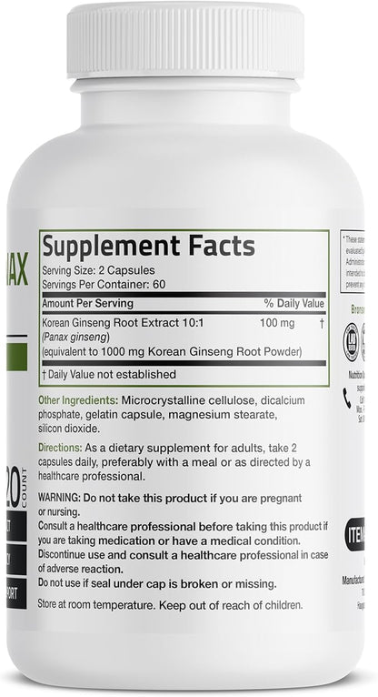 Bronson Korean Panax Ginseng Supports Energy, 120 Capsules