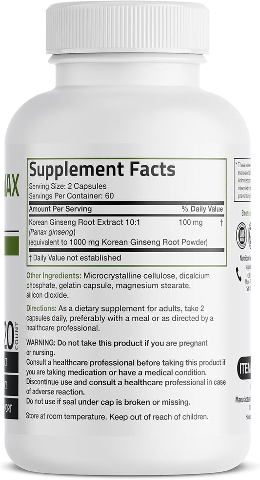 Bronson Korean Panax Ginseng Supports Energy, 120 Capsules