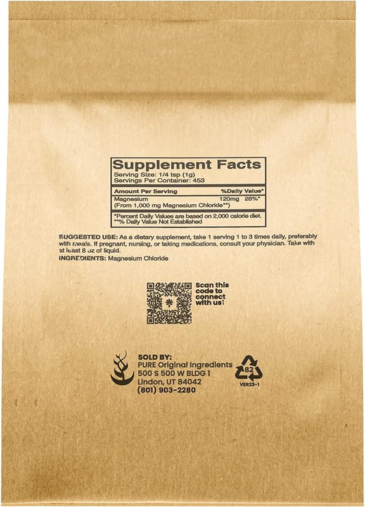 Pure Original Ingredients Magnesium Chloride (1 lb), Eco-Friendly Packaging, Crystal Powder, Magnesium Supplement