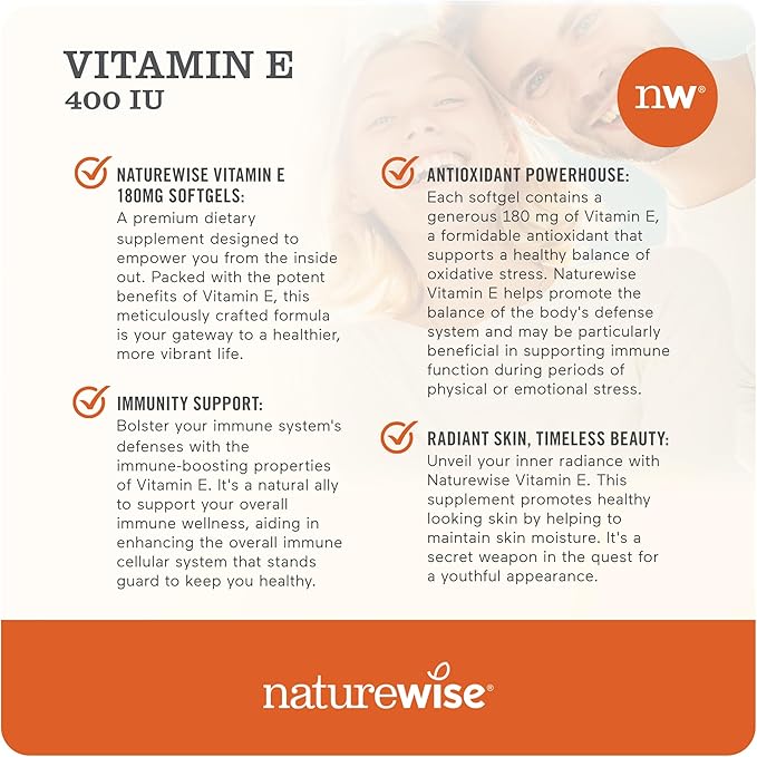 NatureWise Vitamin E 400 IU Softgels (180mg DL-Alpha) 200-Day Supply, 200 Count