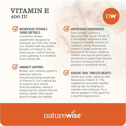 NatureWise Vitamin E 400 IU Softgels (180mg DL-Alpha) 200-Day Supply, 200 Count