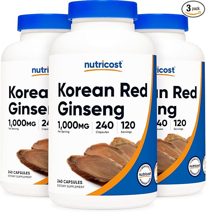 Nutricost Korean Ginseng 500mg, 240 Capsules (3 Bottles) 1000mg Extra