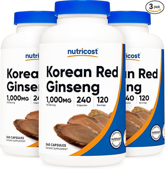 Nutricost Korean Ginseng 500mg, 240 Capsules (3 Bottles) 1000mg Extra