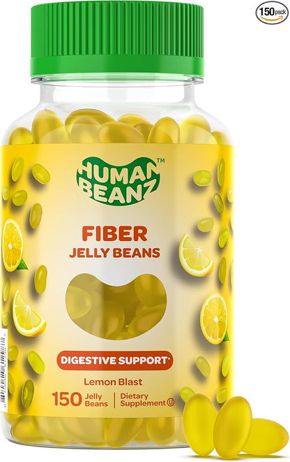 Fiber Jelly Bean Gummies for Adults, Fiber Supplement for Digestive Health, Vegetarian Fiber Gummy, 150 Jellybeans