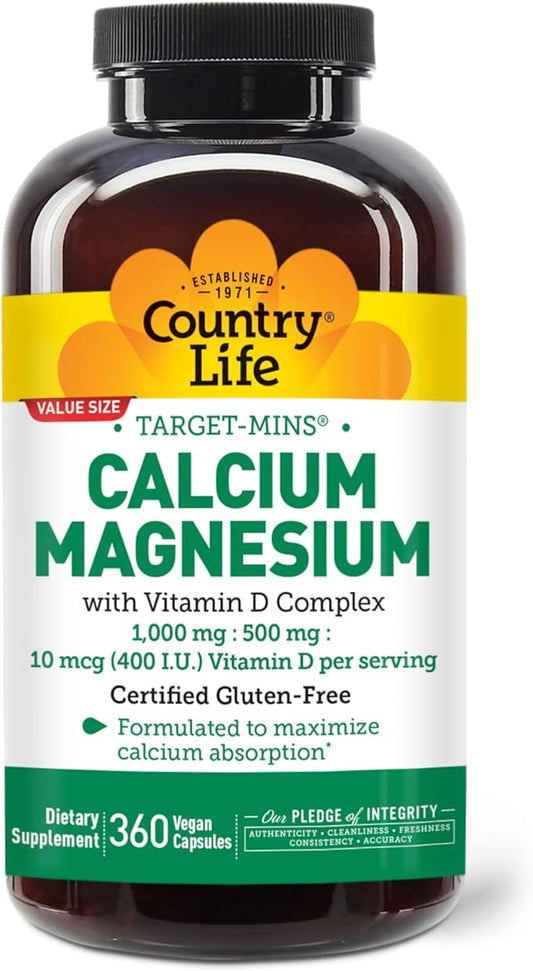 Country Life Target-Mins Calcium Magnesium 1000mg/500mg/10mcg, 360 360 Vegan