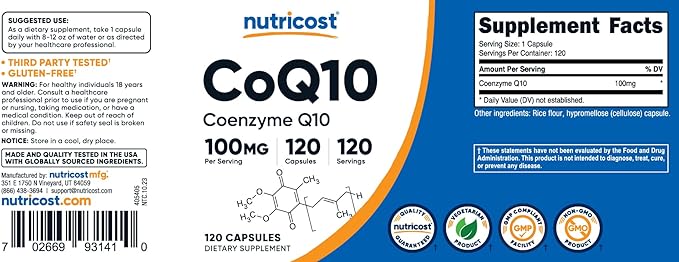 Nutricost CoQ10 100mg, 120 Vegetarian Capsules, 120 Servings Q10